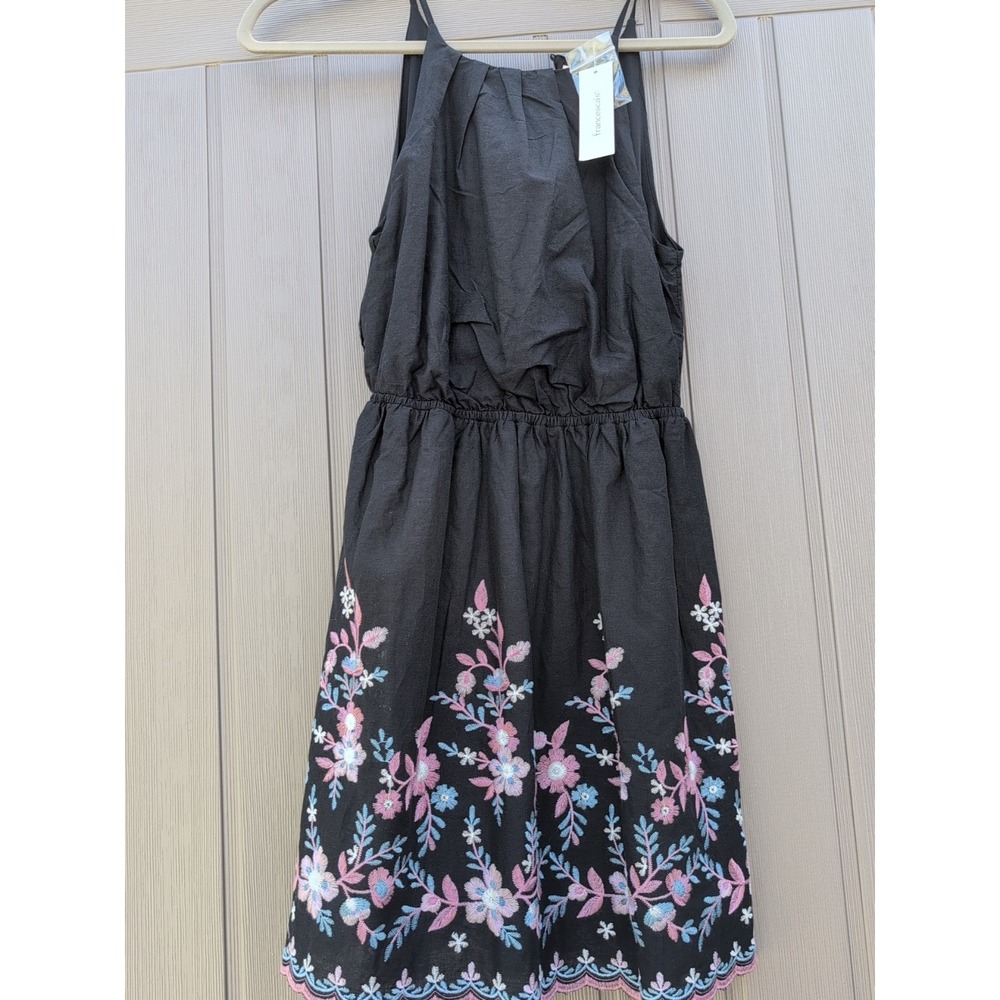 Francesca's Mi Ami Dress with Embroidered Design Black/Pink Floral Sz XS NWT